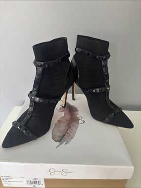 Jessica Simpson Black Studded Pointed Toe Ankle Heels